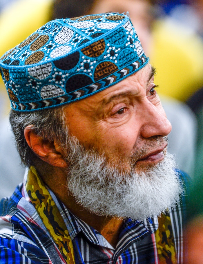 Leah Hogsten  |  The Salt Lake Tribune  Utah Islamic Center member Ashraf Dhedhy listens as U.S. Senate candidate Mitt Romney addresses the congregation, Oct. 26, 2018, before Friday special prayers.