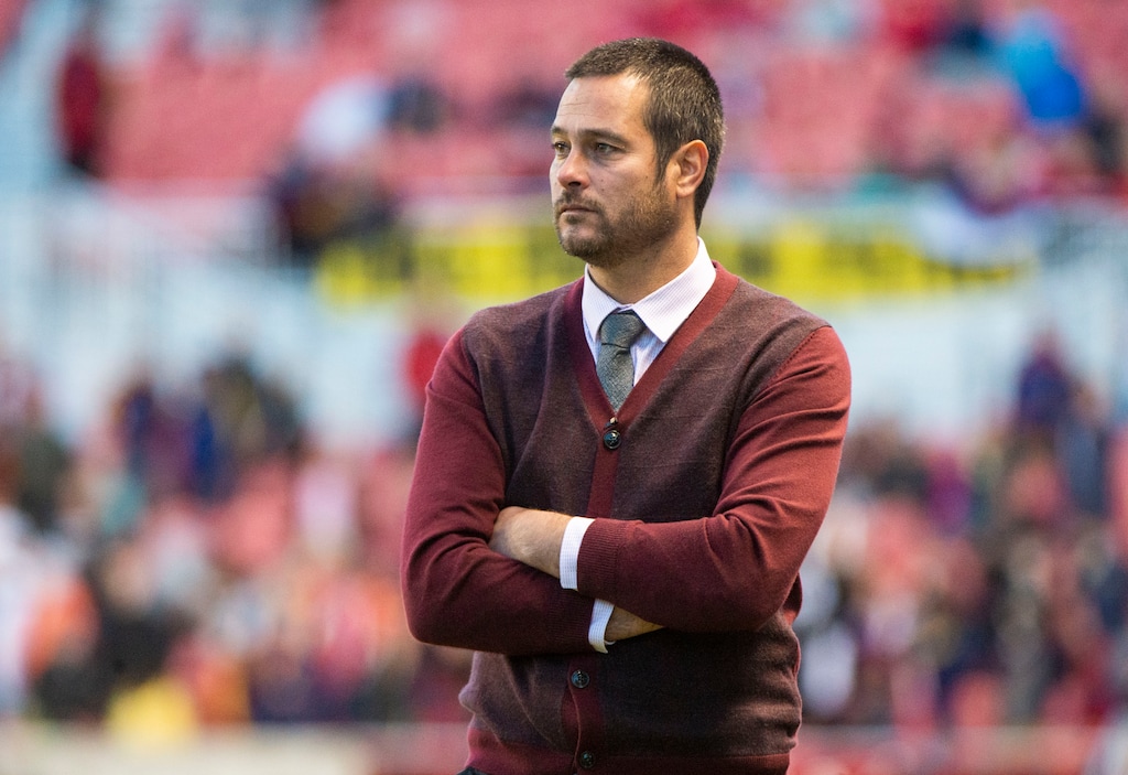 (Rick Egan  |  The Salt Lake Tribune).  Real Salt Lake head coach Mike Petke walks the sidelines during MLS soccer action between Real Salt Lake and Atlanta United at Rio Tinto Stadium in Sandy, Friday, May 24, 2019.