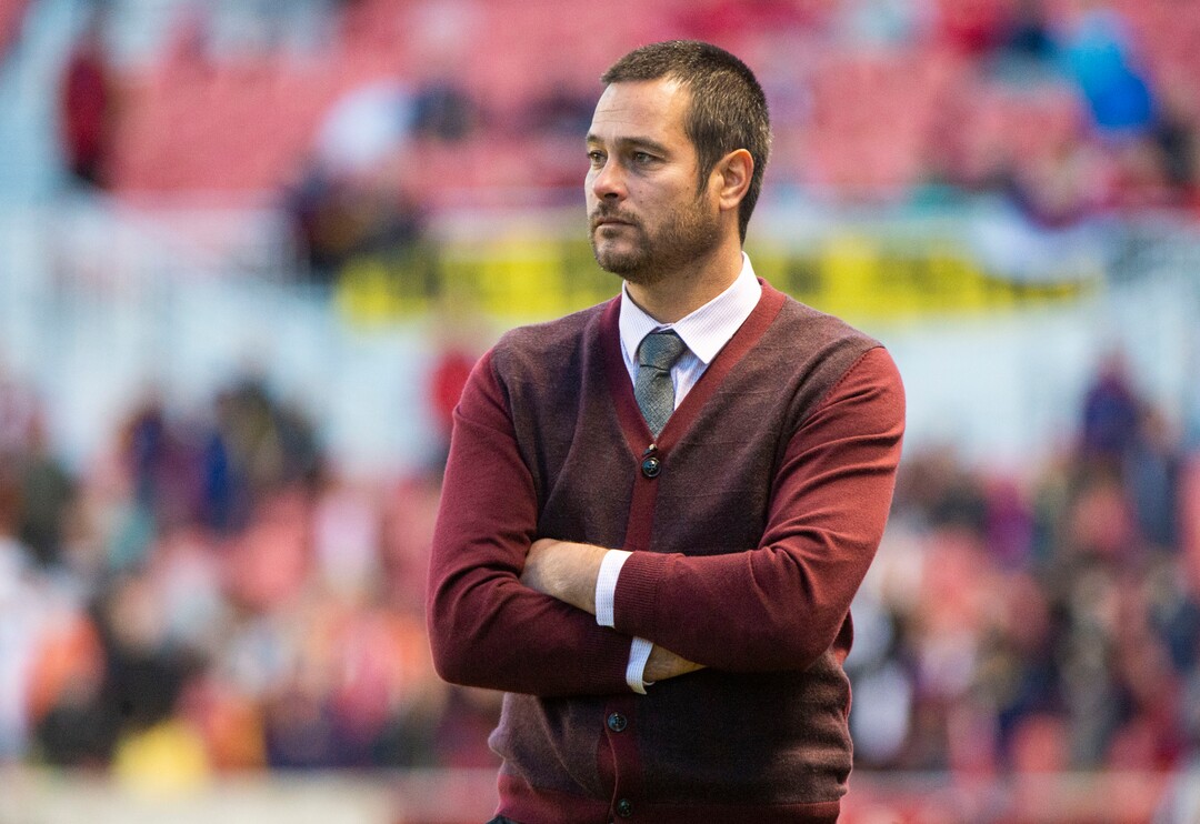 (Rick Egan  |  The Salt Lake Tribune).  Real Salt Lake head coach Mike Petke walks the sidelines during MLS soccer action between Real Salt Lake and Atlanta United at Rio Tinto Stadium in Sandy, Friday, May 24, 2019.