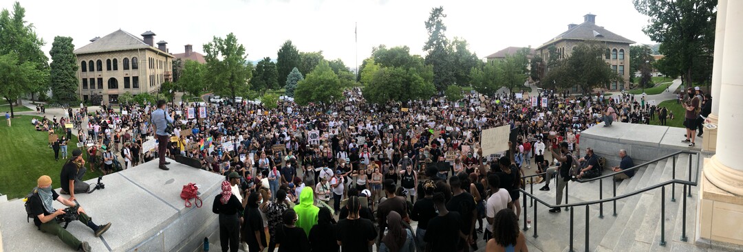 (Francisco Kjolseth  |  The Salt Lake Tribune) A large crowd of demonstrators gather at President's Circle at the University of Utah as protests in Salt Lake City continue on June 3, 2020