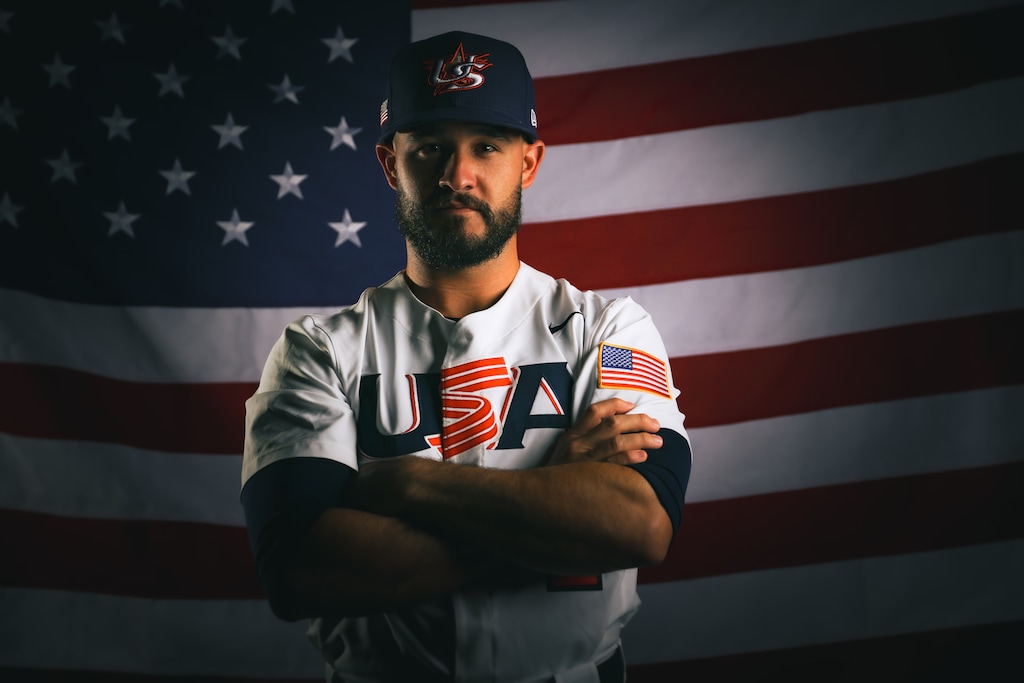 (USA Baseball)
Eddy Alvarez competes for the USA Baseball team in a qualifying tournament. Alvarez, who competed for Salt Lake City Community College in 2011, has been named a flag bearer for the USA contingent in the opening ceremony in Tokyo as he prepares to compete in his second Olympics. He won a silver medal in short-track speedskating in 2014 and, guaranteed a medal in baseball, will become one of just six athletes in history to win medals in both the Summer and Winter Games.