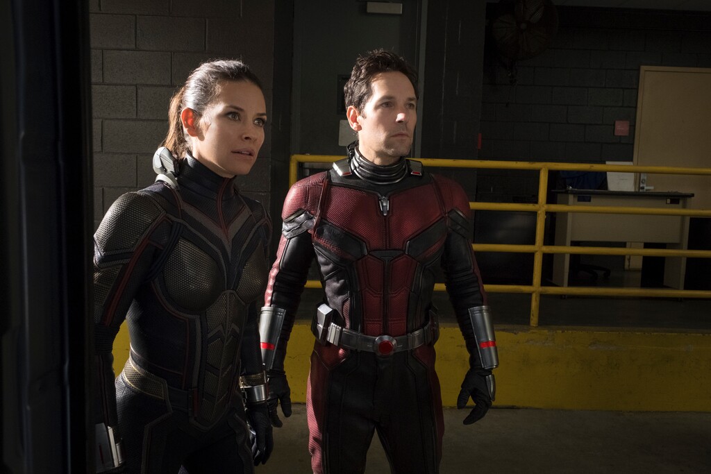 This image released by Marvel Studios shows Evangeline Lilly, left, and Paul Rudd in a scene from "Ant-Man and the Wasp." (Disney/Marvel Studios via AP)