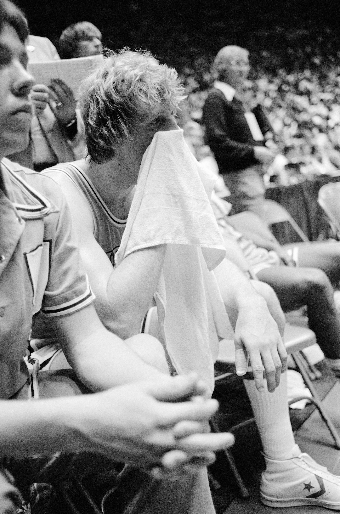 (AP Photo) Indiana State star Larry Bird burries his face in a towel moments after his team was defeated 75-64 by Michigan State Monday, March 26, 1979  in the NCAA championship in Salt Lake City. 