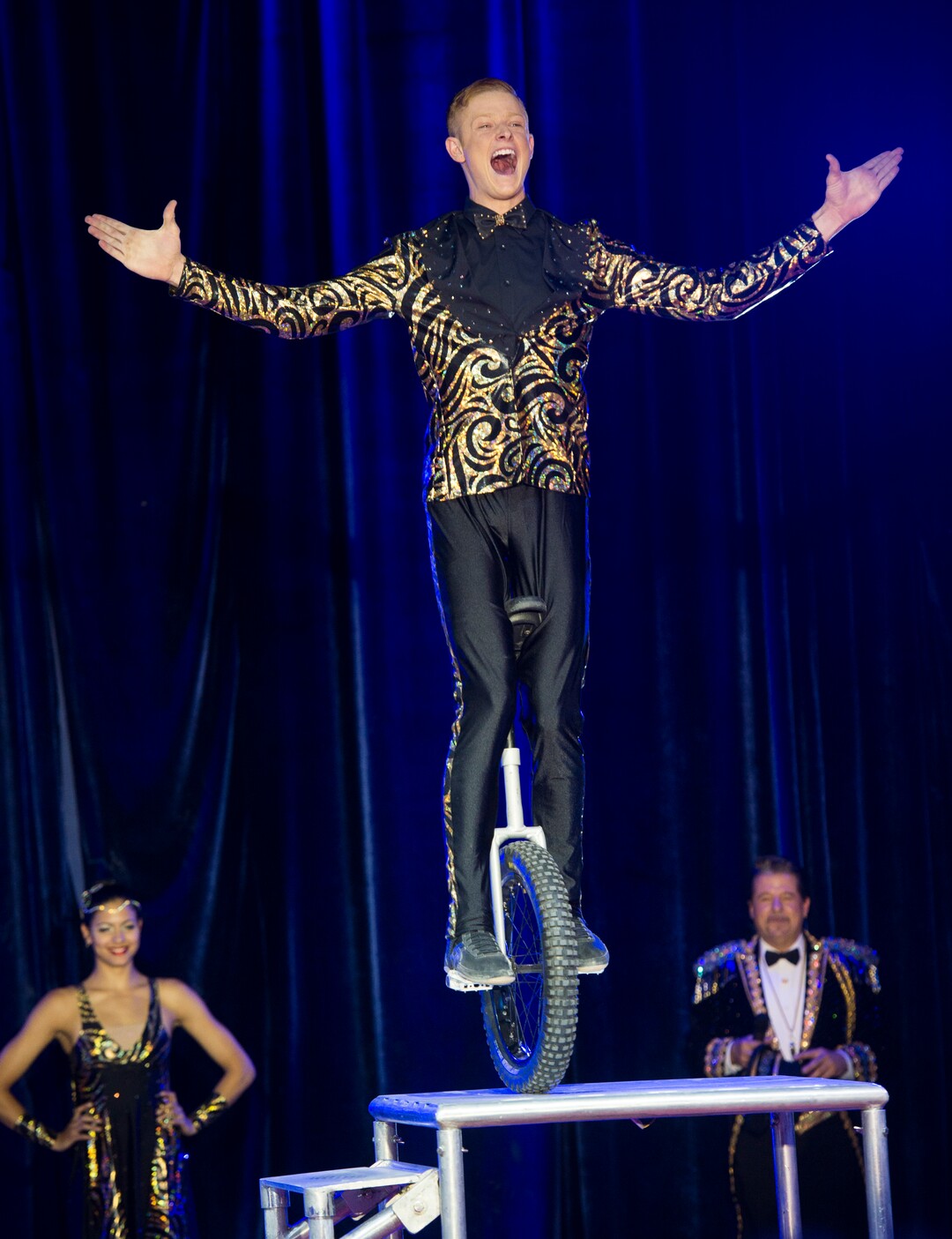 (Rick Egan  |  The Salt Lake Tribune)      Americas own one wheel wonder, Wesley Williams, performs on his unicycle in the Big Top Circus Spectacular, on opening day of the Utah State Fair, Thursday, Sept. 6, 2018.