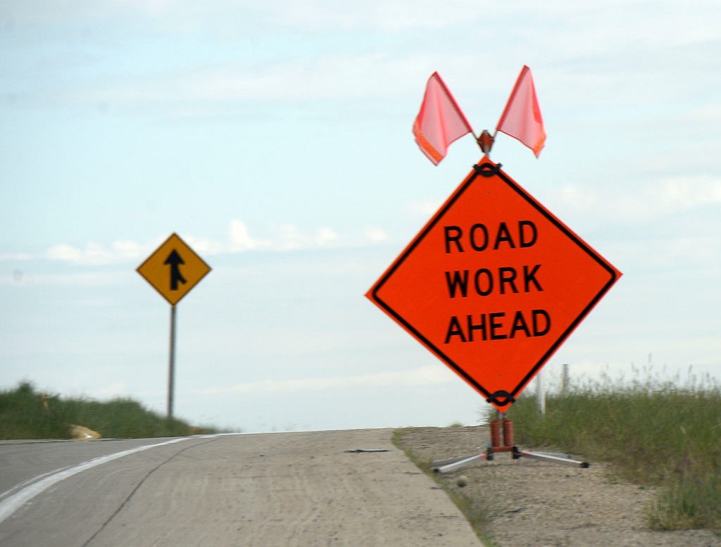 (Al Hartmann  | Tribune file photo)
Sign warns of construction ahead on 3500 South onramp onto I-215 in this August 2017 file photo. Crews are going to be busy doing roadwork in multiple locations across the Wasatch Front over the coming weekend.