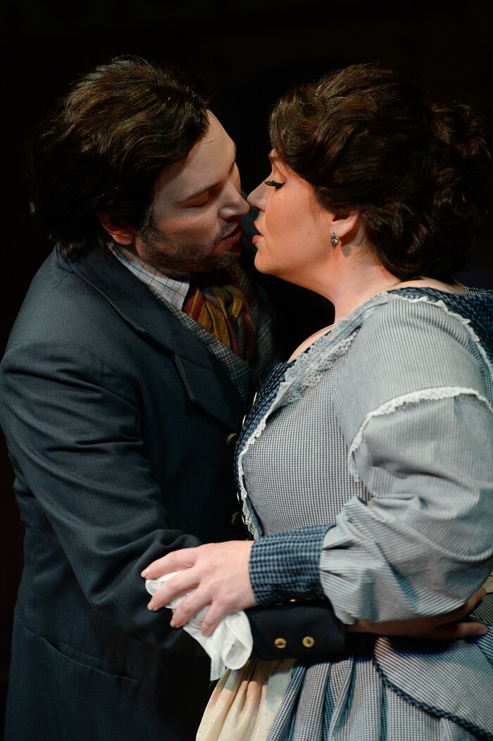 (Francisco Kjolseth  |  The Salt Lake Tribune)  Utah Opera's season opener, "La bohème," Puccini's popular tearjerker about starving artists in turn-of-the-century Paris, opens for five shows on Oct. 7, 2017. On set were: Jennifer Black (Mimì) and Scott Quinn (Rodolfo).