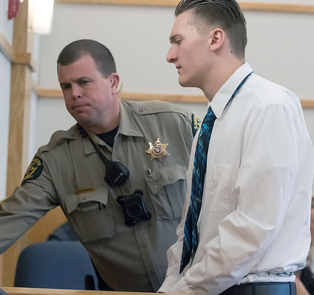 (Eli Lucero  |  Herald Journal, pool) Colter Peterson leaves the courtroom following his sentencing hearing for attempted aggravated murder and robbery, Thursday, Feb. 1, 2018, in Logan, Utah. Peterson received a sentence of 15 years to life for shooting Deserae Turner in February 2017, and leaving her for dead in a dry irrigation canal in Smithfield, Utah.