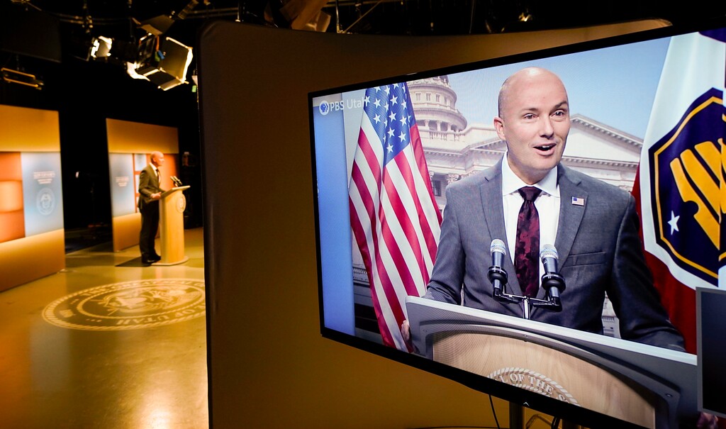 (Chris Samuels | The Salt Lake Tribune) Gov. Spencer Cox speaks with reporters during a news conference in Salt Lake City, Thursday, Dec. 19, 2024.
