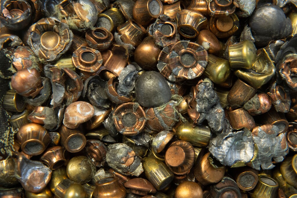 (Rick Egan | Tribune file photo)  Bullets that have been stopped by bulletproof material during testing at Citizen Armor, a company in Provo that makes bulletproof backpacks and other products, on Monday, Aug. 5, 2019.