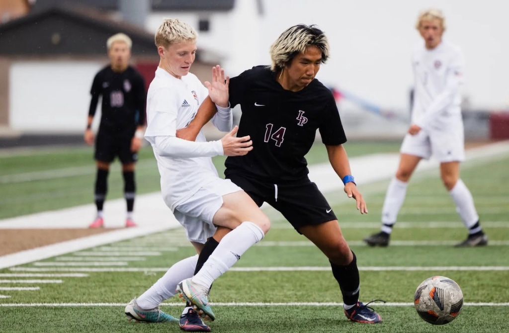 (Cole Shin) Lone Peak graduate Cole Shin plays in a soccer game for the Knights.
