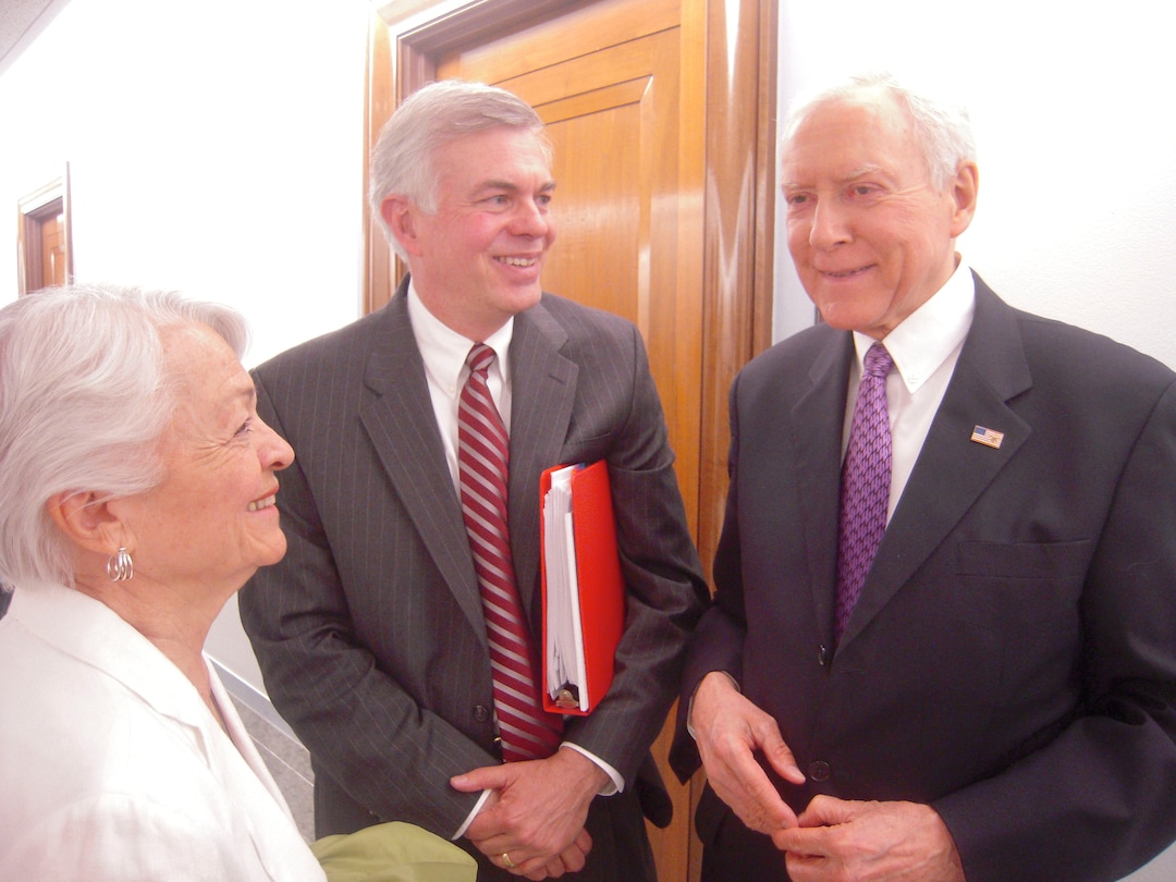 (Thomas Burr  |  Tribune file photo) Norma Matheson and her son Scott Matheson Jr. chat with Sen. Orrin Hatch, R-Utah, after a Senate Judiciary Committee hearing on Scott Matheson Jr.'s nomination to the 10th Circuit Court of Appeals. 