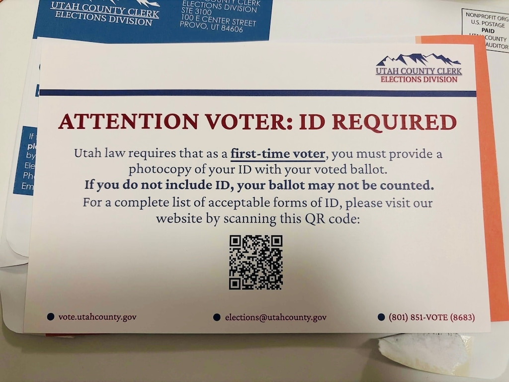 (Courtesy Carren Crossley) • The Utah County Clerk's office sent this notice that thousands of voters had to provide a copy of their identification in order for their mail-in ballot to be counted — including an unknown number who received it by mistake and had already had their identification verified.