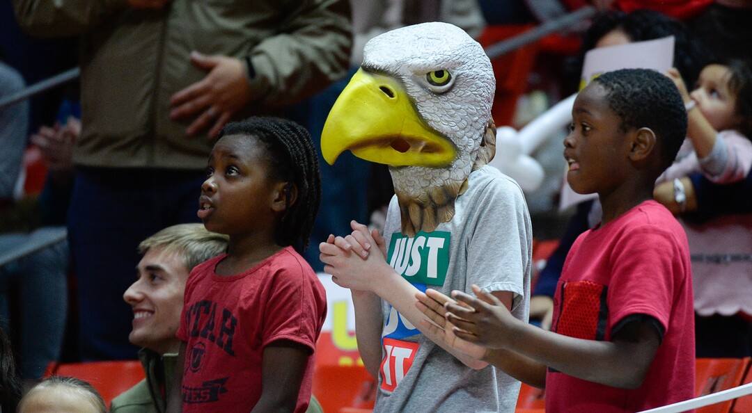 (Francisco Kjolseth  |  The Salt Lake Tribune) Young Utah fans cheer on the team in Utes' Pac-12 home opener at the Jon M Huntsman Center on Friday, Jan. 4, 2019 against the Arizona State Sun Devils. 
