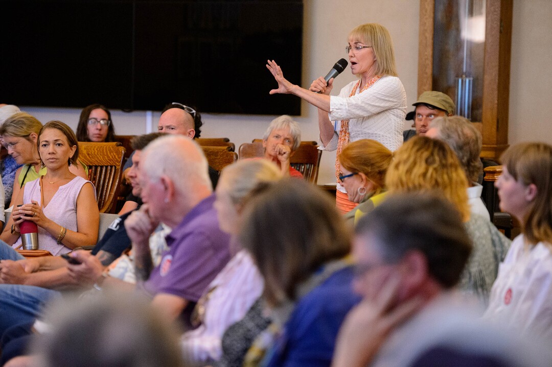 (Trent Nelson  |  The Salt Lake Tribune)  Ty Markham voices her opposition as the Salt Lake City Council takes public comment on a proposal to grant tax subsidies to development in the city's northwest side, on Tuesday Aug. 20, 2019.