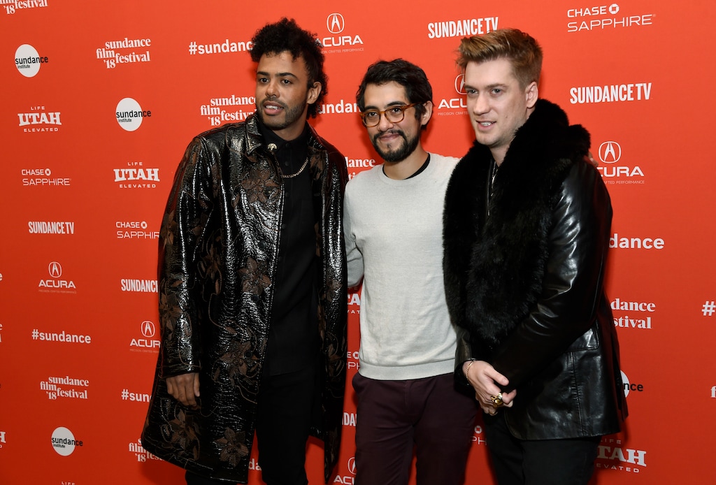 Carlos Lopez Estrada, center, director of "Blindspotting," poses with cast members, co-writers and co-producers Daveed Diggs, left, and Rafael Casal at the premiere of the film on the opening day of the 2018 Sundance Film Festival on Thursday, Jan. 18, 2018, in Park City, Utah. (Photo by Chris Pizzello/Invision/AP)
