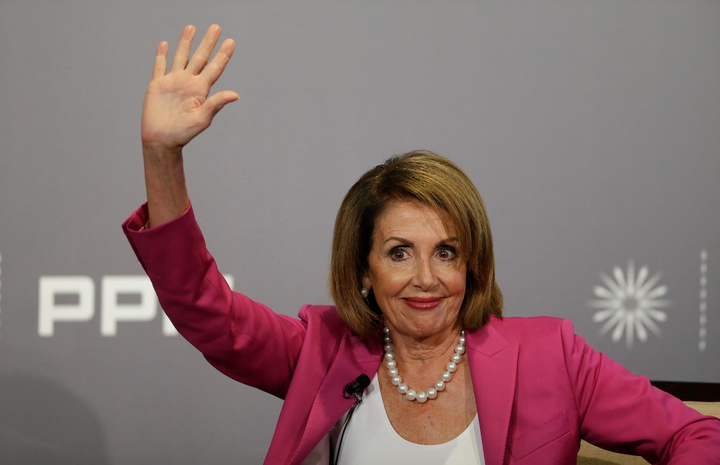 House Minority Leader Nancy Pelosi waves to the audience before speaking at the Public Policy Institute of California Wednesday, Aug. 22, 2018, in San Francisco. (AP Photo/Eric Risberg)