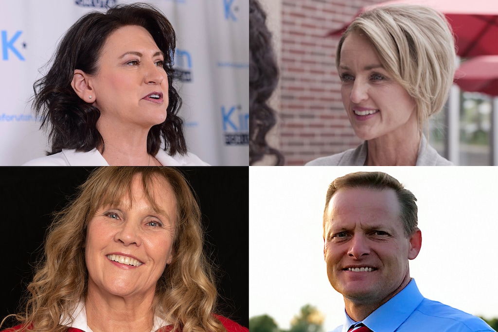 Clockwise, from top left, Kim Coleman, Kathleen Anderson, Cindy Thompson and Chris Biesinger are running for Congress in Utah's 4th district.
