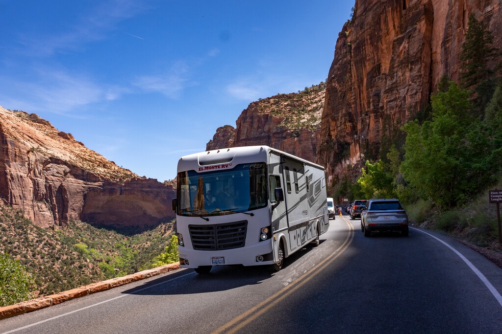 (Rick Egan | The Salt Lake Tribune) Motorists wait for their turn to drive through the Zion-Mount Carmel Tunnel at Zion National Park, on Tuesday, August 12, 2025.