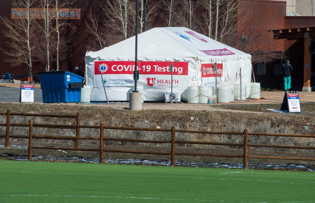(Rick Egan  |  The Salt Lake Tribune)   Covid-19 testing at the Park City Ice Arena, Thursday April 2, 2020