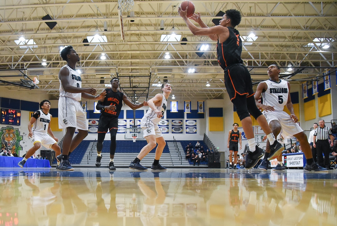 (Francisco Kjolseth  |  The Salt Lake Tribune)  Wasatch Academy battles South County High during a tournament at Orem High. 