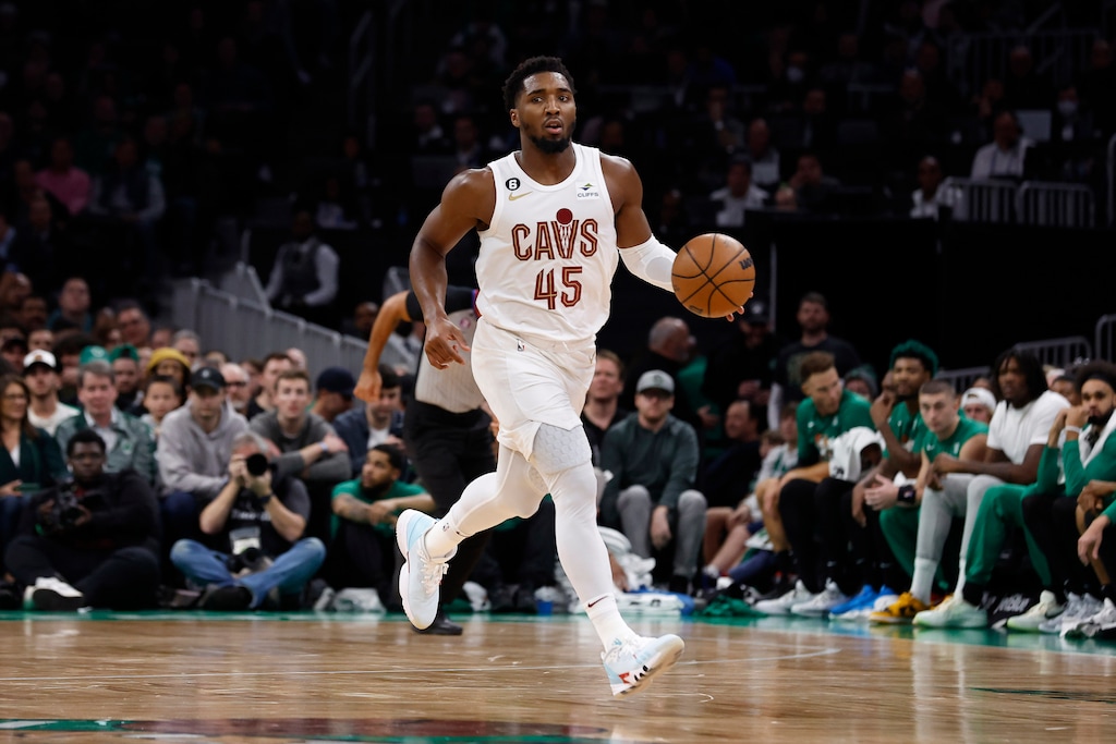 (Winslow Townson | AP) Cleveland Cavaliers' Donovan Mitchell during the second quarter of an NBA basketball game against the Boston Celtics Friday, Oct. 28, 2022, in Boston.