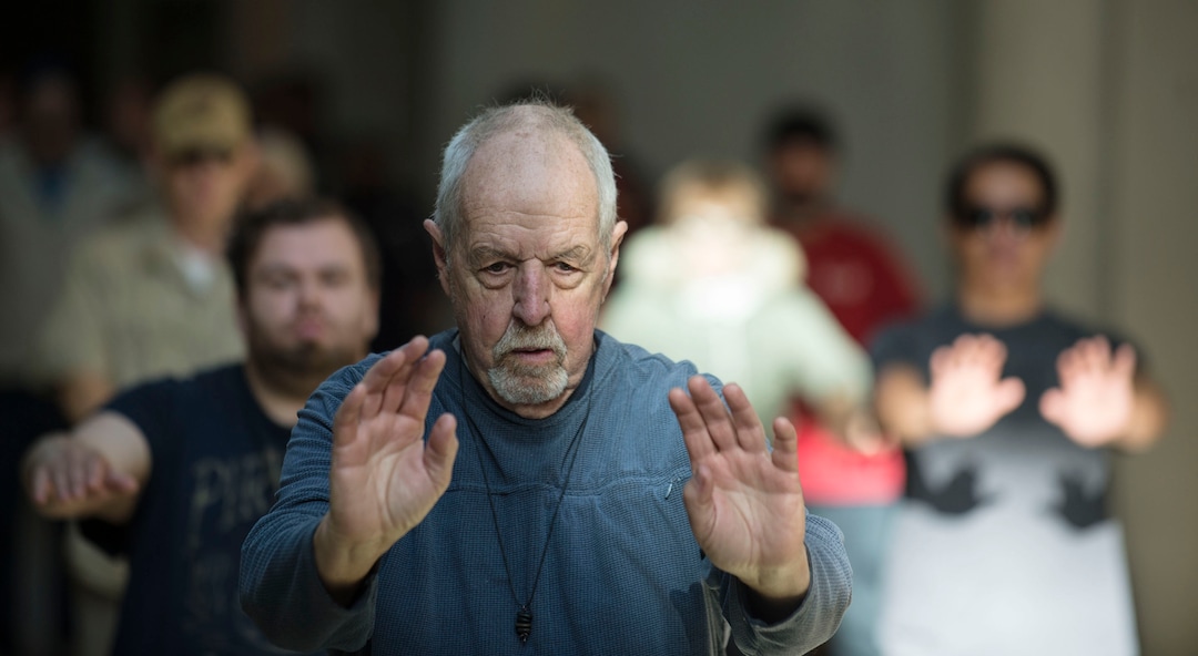 Lennie Mahler  |  The Salt Lake TribuneBernie Hart leads a group of homeless people in tai chi at the Salt Lake City Public Library, Thursday, March 2, 2017.