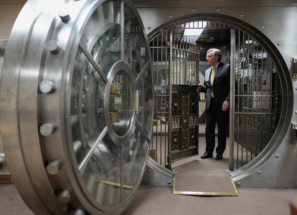 (Francisco Kjolseth | The Salt Lake Tribune) Scott Anderson, president and chief executive officer of Zions Bank, looks through the retired vaults inside the historic Eagle Emporium at 102 South Main Street in Salt Lake City on Wednesday, Sept. 27, 2023. As the bank transforms the space into a business resource center, it is said the building is the city’s “only remaining commercial structure built prior to the completion of the transcontinental railroad.”