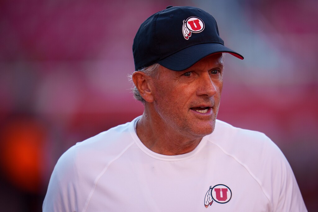 (Trent Nelson | The Salt Lake Tribune) Kyle Whittingham as the Utah Utes host the Southern Utah Thunderbirds, NCAA football in Salt Lake City on Thursday, Aug. 29, 2024.