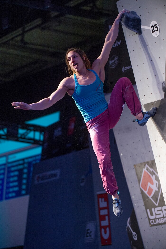 (Leah Hogsten  |  The Salt Lake Tribune) Alex Puccio won her 11th national championship at USA Climbing's Bouldering Open National Championships at the Salt Palace Convention Center, Saturday, February 3, 2018 in Salt Lake City, UT. 

. 