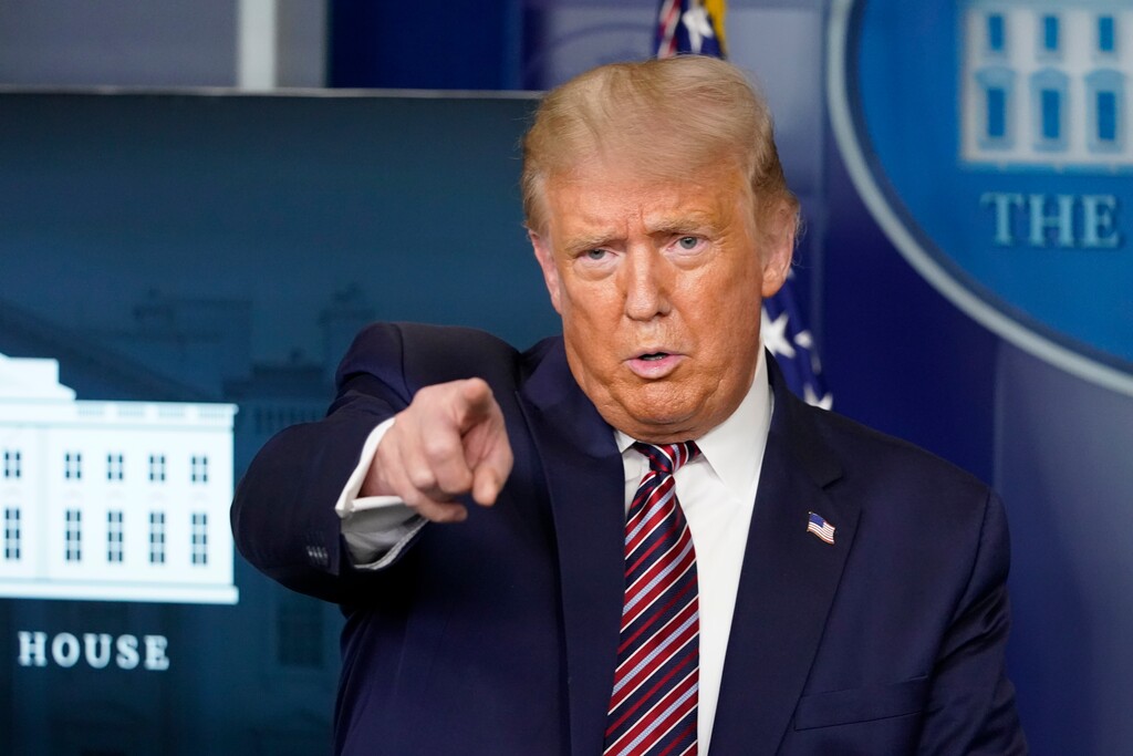 (Andrew Harnik | AP photo)

President Donald Trump calls for questions during a news conference in the James Brady Press Briefing Room at the White House, Wednesday, Aug. 12, 2020, in Washington.