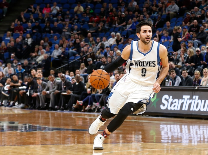 Minnesota Timberwolves' Ricky Rubio of Spain plays against the New Orleans Pelicans during the second half of an NBA basketball game Friday, Feb. 10, 2017, in Minneapolis. (AP Photo/Jim Mone)
