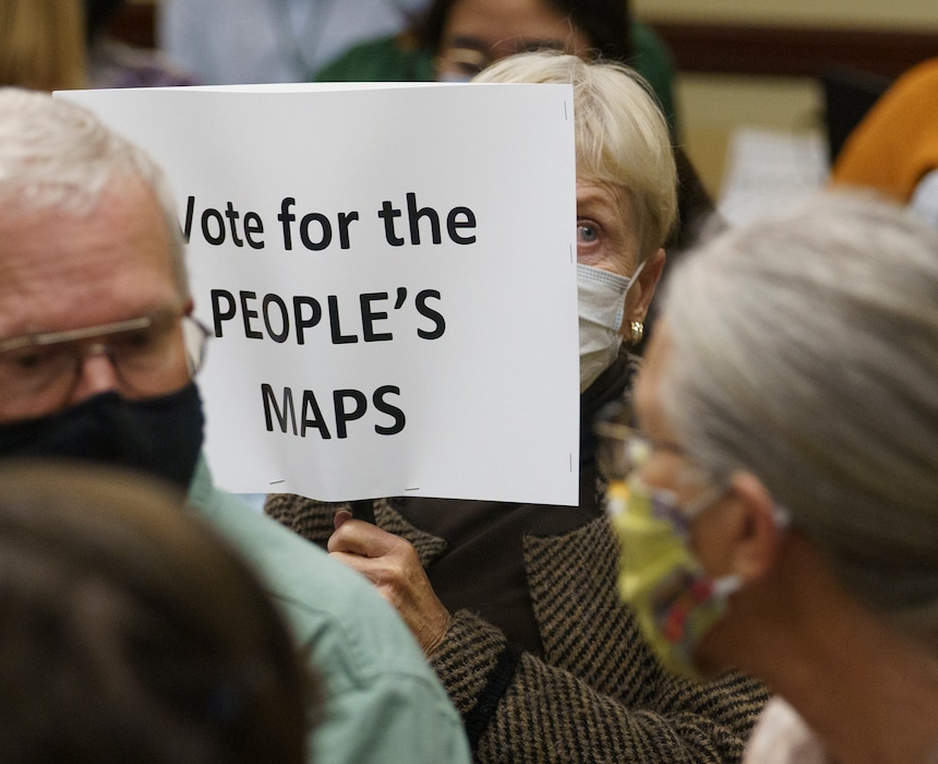 (Leah Hogsten | The Salt Lake Tribune) Members of the public respond on Monday, Nov. 8, to the Utah Legislature's Redistricting Committee's only public hearing for the map proposals.