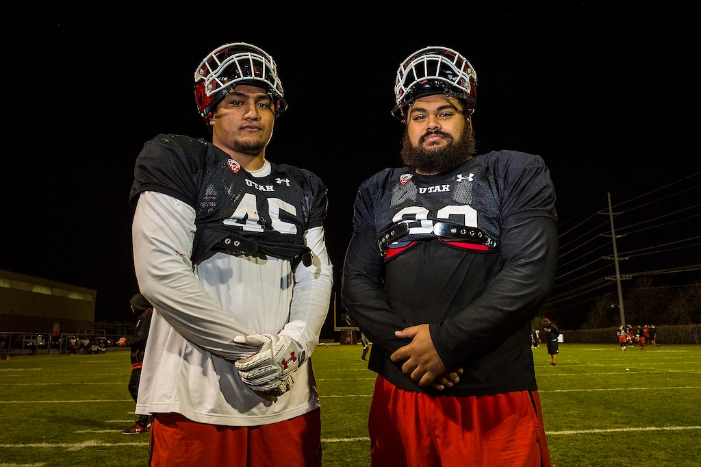 (Chris Detrick  |  The Salt Lake Tribune)  Utah's Filipo Mokofisi and Lowell Lotulelei pose for a portrait at the Eccles Football Center Tuesday, November 21, 2017.  
