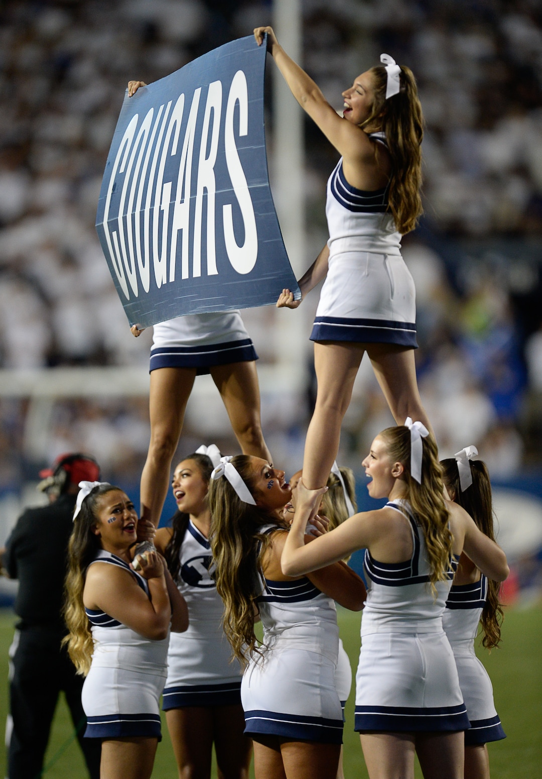(Francisco Kjolseth  |  The Salt Lake Tribune)  The BYU fans are pumped up during the second half of the NCAA college football game, Saturday, Sept. 8, 2018, at LaVell Edwards stadium in Provo, Utah.