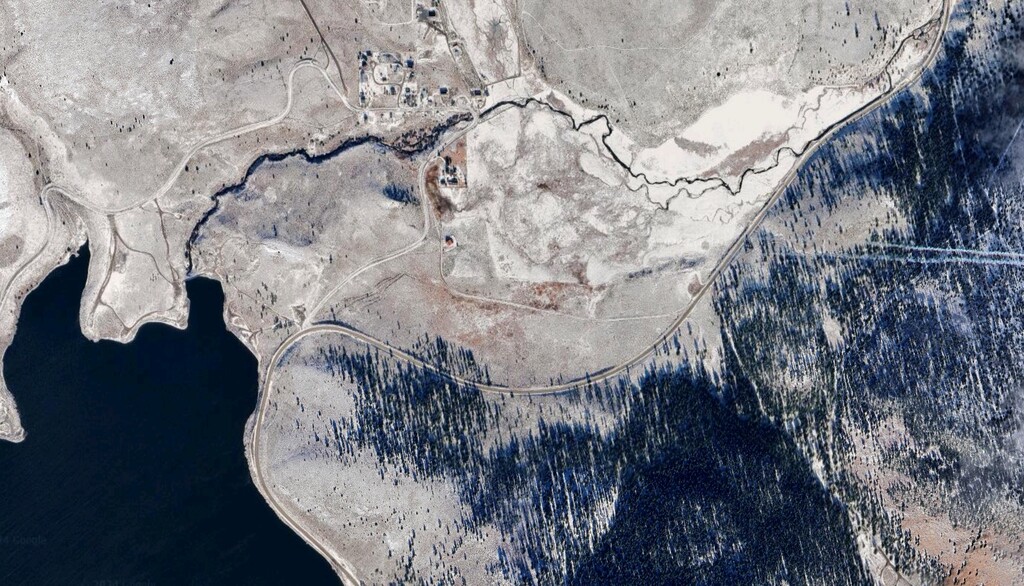 (Google Maps) The Panguitch Lake Dam, seen in the upper right corner of Panguitch Lake.