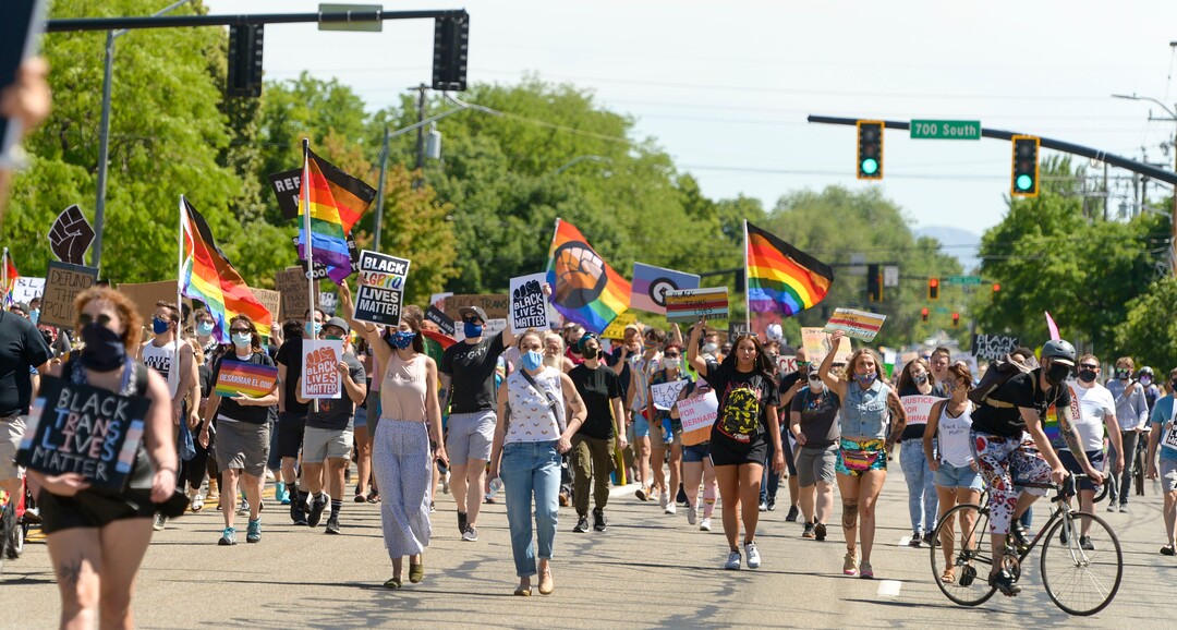 (Leah Hogsten  |  The Salt Lake Tribune) Over 1,000 Pride for Black Lives Matter supporters rallied at Liberty Park, Sunday, June 14, 2020 for over three hours before marching throughout Salt Lake City to join the Las Vidas Negras Importan Rally at Washington Square.