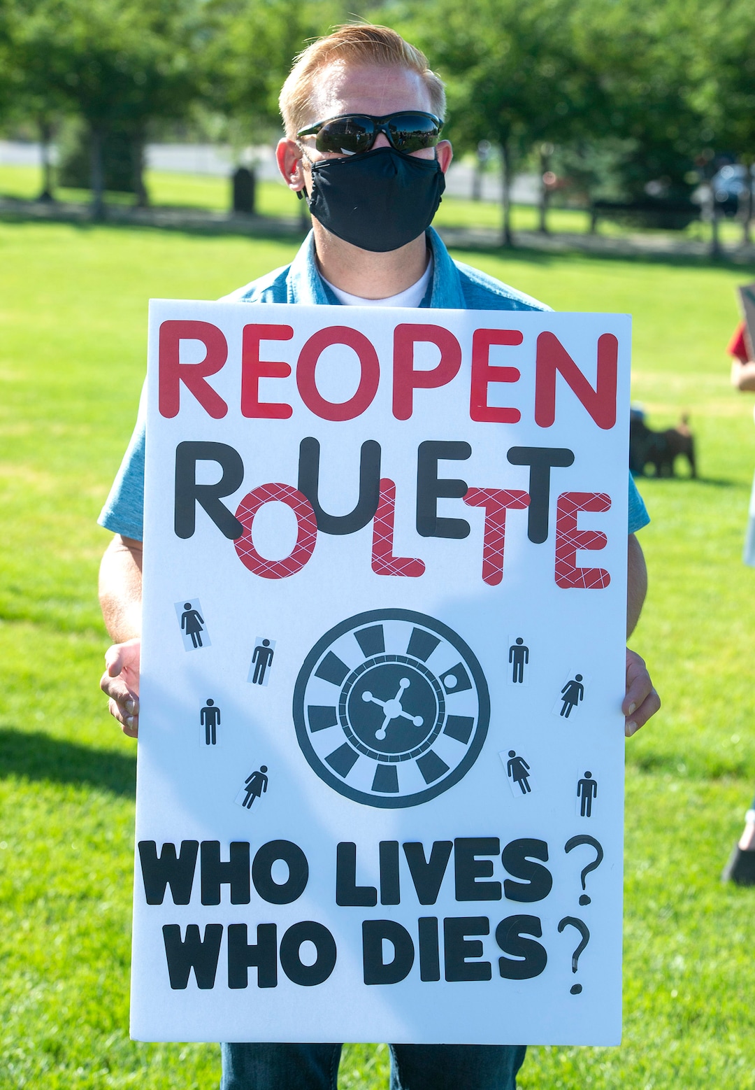 (Rick Egan  |  The Salt Lake Tribune)     Scott Johnson joins protesters during a Mask-In and Car Caravan protest at the State Capitol to demand the Governor and other state and local leaders ensure that Utah school protect students and staff when schools reopen, on Thursday, July 23, 2020.