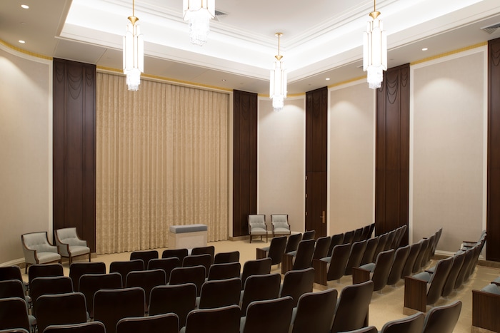 (photo courtesy LDS Church) An instruction room in the Jordan River Utah Temple.
