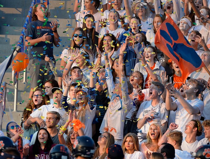 (Scott Sommerdorf   |  The Salt Lake Tribune)   
Brighton fans celebrate homecoming prior to kickoff against Skyline. Skyline held a 14-10 lead at the half over Brighton, Friday, September 15, 2017.
