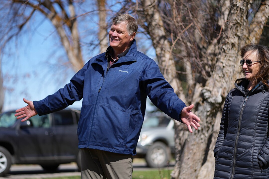 (Francisco Kjolseth  | The Salt Lake Tribune) Bill White, alongside his wife Alane, talks about the efforts to help preserve the farm land surrounding the Trappist monastery in Huntsville on Tuesday, April 13, 2021. A deal has been reached to preserve most of the 1,800-acre agricultural operation that surrounds the monastery grounds in the rapidly subdividing Ogden Valley. Landowner White has agreed to donate much of the development rights to the land so that it remains as agricultural open space. White has invested heavily in the land's agricultural operations so that it would qualify for the $8.8 million in federal grants that are funding most of the deal.