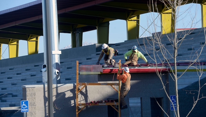(Al Hartmann  |  The Salt Lake Tribune) 	
Construction workers are completing the Zions Bank Stadium, home of the Real Monarchs in Herriman.  