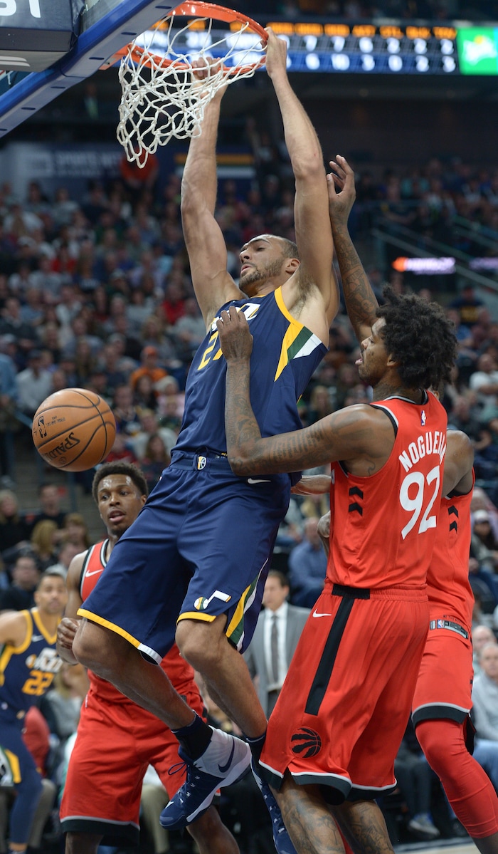 (Leah Hogsten  |  The Salt Lake Tribune) The Utah Jazz lead the Toronto Raptors 54-53 at Vivint Smart Home Arena, Friday, November 3, 2017