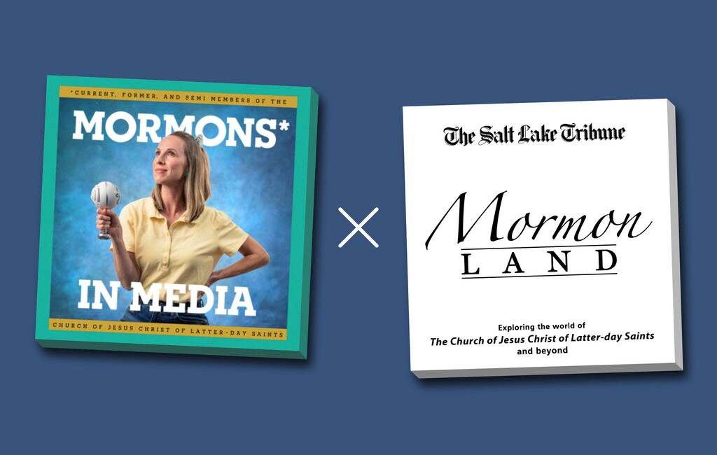 The logos for the podcasts "Mormons in Media" and "Mormon Land."