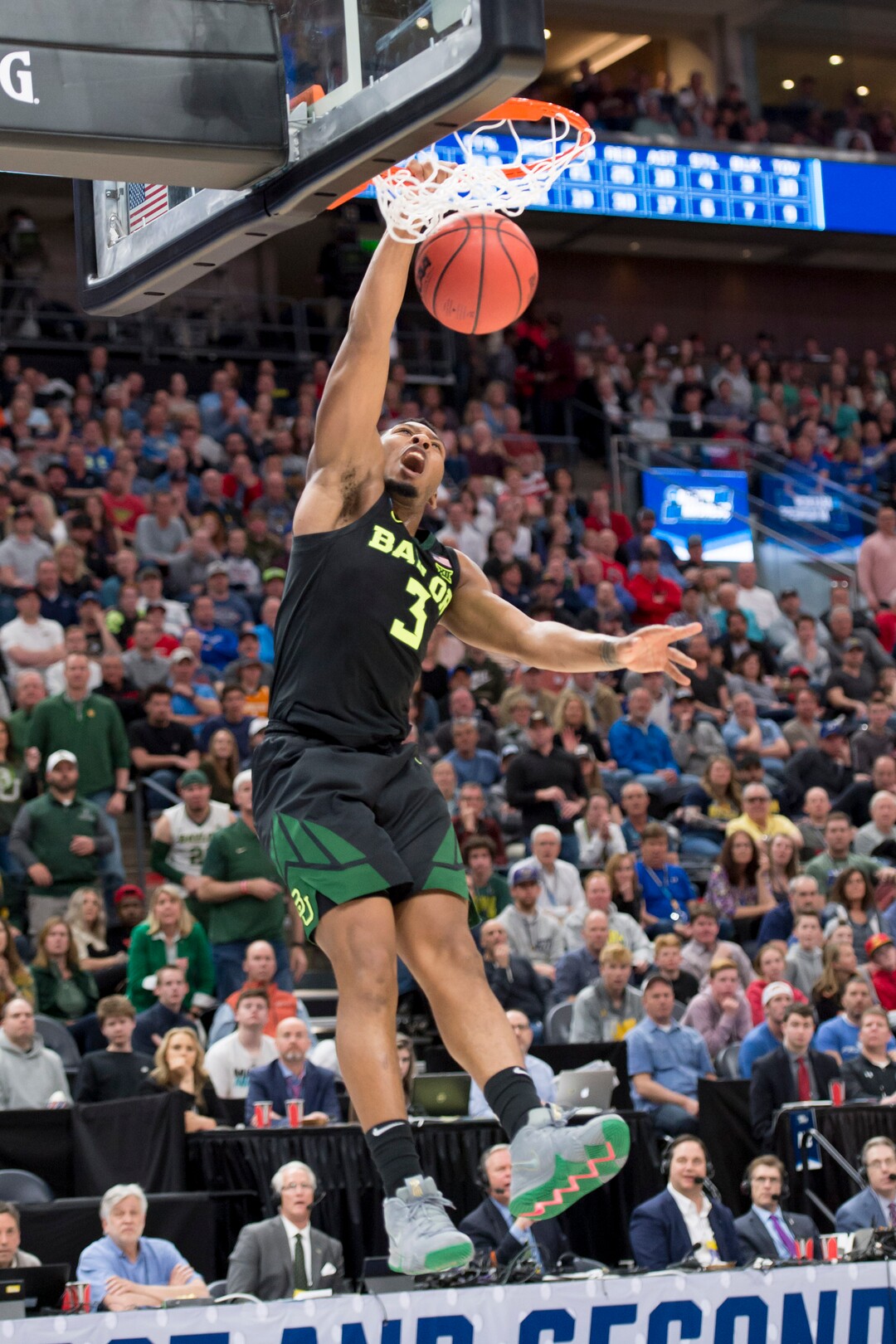 (Leah Hogsten  | The Salt Lake Tribune)  Baylor Bears guard King McClure (3) gets a dunk as Baylor faces Gonzaga in the second round of the NCAA tournament in Salt Lake City on Saturday, March 23, 2019.