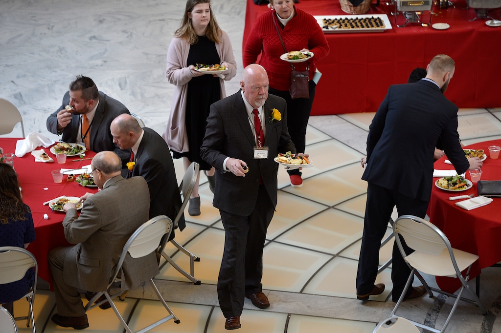 Scott Sommerdorf | The Salt Lake Tribune
Sen. Howard A. Stephenson, R-Draper, was one of the legislators attending a luncheon for legislators was served in the Capitol Rotunda sponsored by the Health Forum of Utah, Wednesday, Feb., 14, 2018.