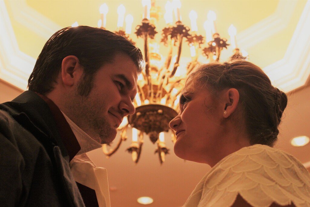 (Sophie McConkie  |  Courtesy)  West Side Theatre Company's Sydney Carlson plays Elizabeth Bennet, and David Peterson plays Mr. Darcy in a new musical adaptation of "Pride & Prejudice," written by composer Lawrence Rush.