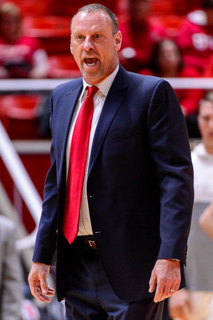 (Trent Nelson | The Salt Lake Tribune)  Utah coach Larry Krystkowiak as the University of Utah hosts Northwestern State, NCAA basketball in Salt Lake City, Wednesday December 20, 2017.
