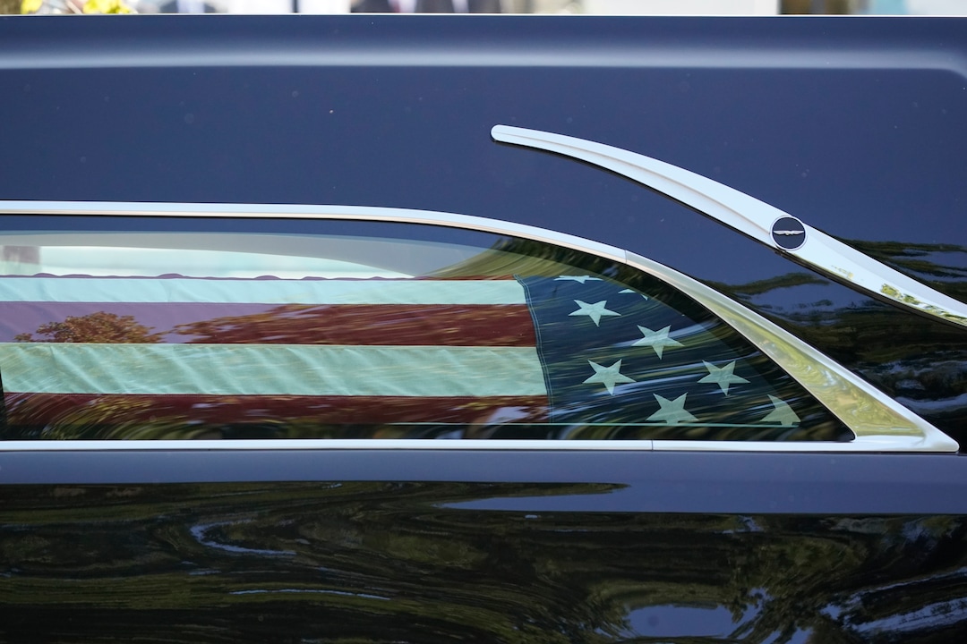 The flag-draped casket of Justice Ruth Bader Ginsburg arrives at the Supreme Court in Washington, Wednesday, Sept. 23, 2020. Ginsburg, 87, died of cancer on Sept. 18. (AP Photo/J. Scott Applewhite)
