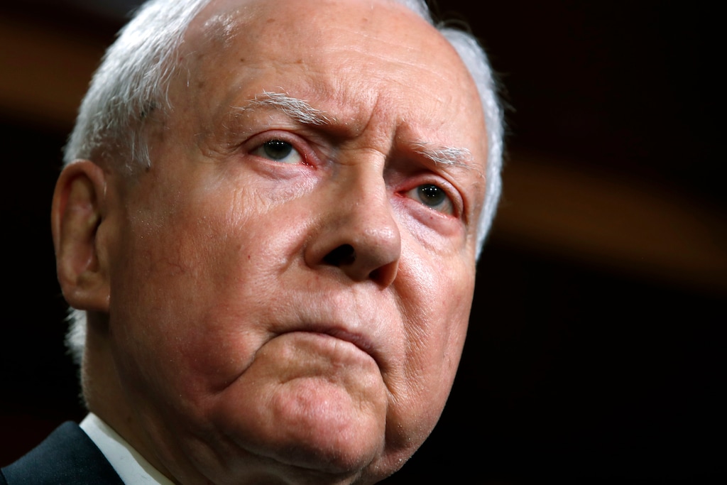 FILE- In this Oct. 4, 2018, file photo, Sen. Orrin Hatch, R-Utah, attends a news conference, with Republican members of the Senate Judiciary Committee, about the FBI investigation of Supreme Court nominee Brett Kavanaugh on Capitol Hill in Washington. Hatch bemoaned the disappearance of political civility, kinship and cross-party collaboration during a farewell speech Wednesday, Dec. 12 where he called the Senate a legislative body in "crisis." (AP Photo/Jacquelyn Martin, File)