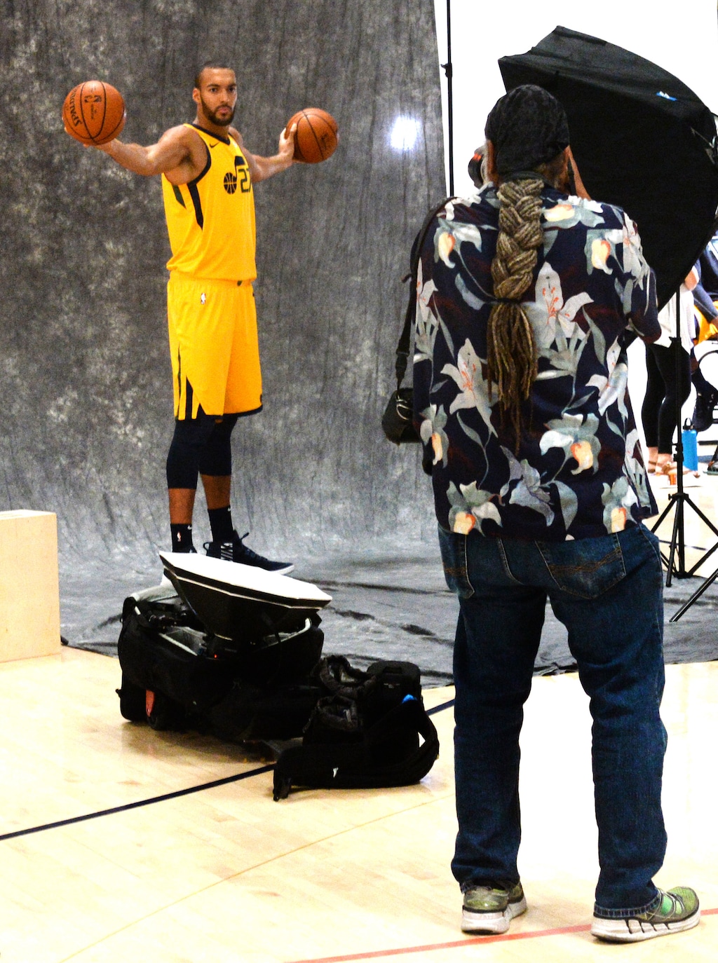 (Rick Egan  |  The Salt Lake Tribune)      Rudy Gobert, poses for Rick Bowmer from the Associated Press, during the Utah Jazz annual Media Day photo shoot, Monday, Sept. 24, 2018.